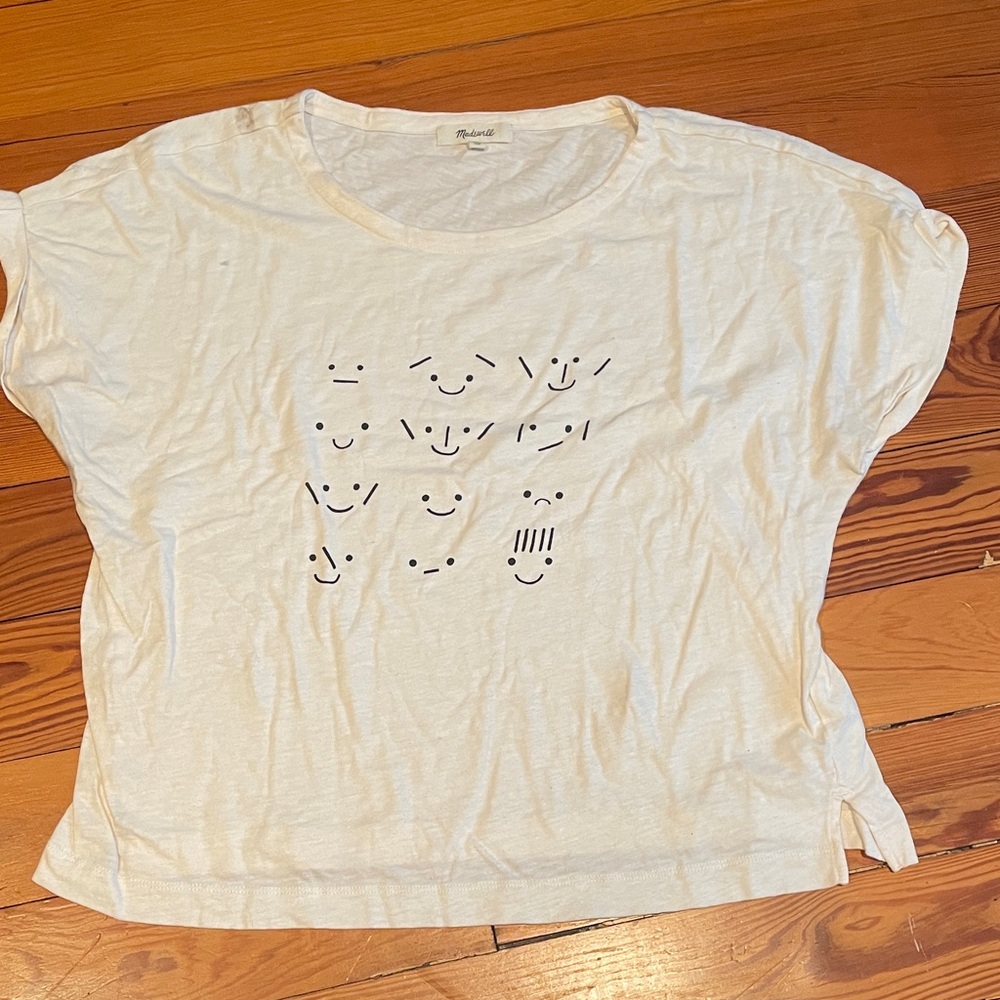 Madewell White Graphic Tee with Smiley Faces